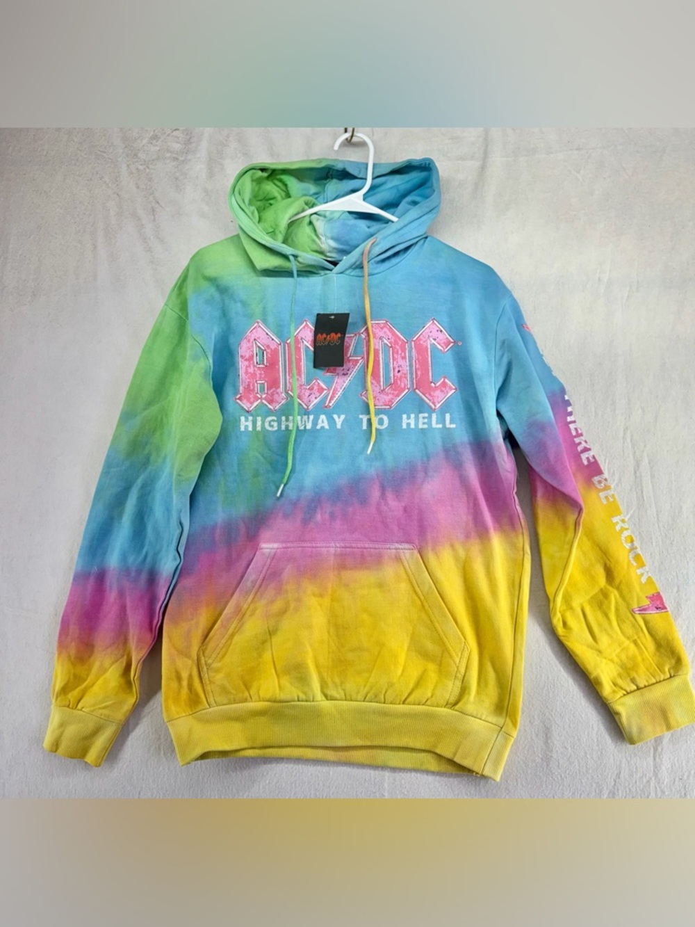 AC/DC Tie-Dye Pullover Hoodie in Blue Pink Yellow Green